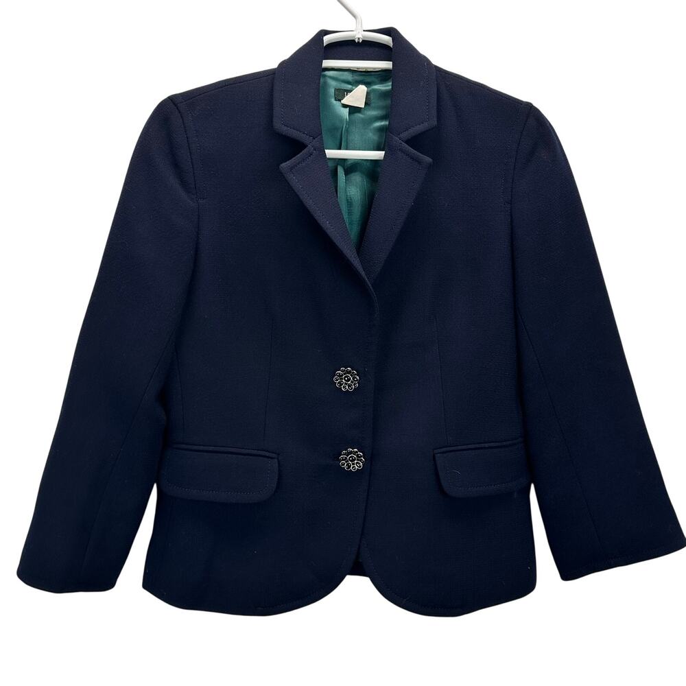 J. Crew Wool Blazer Blue Gold Blue Floral Buttons 4